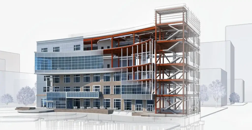 Autodesk Revit collaborative BIM interface showcasing real-time design integration among multidisciplinary teams.