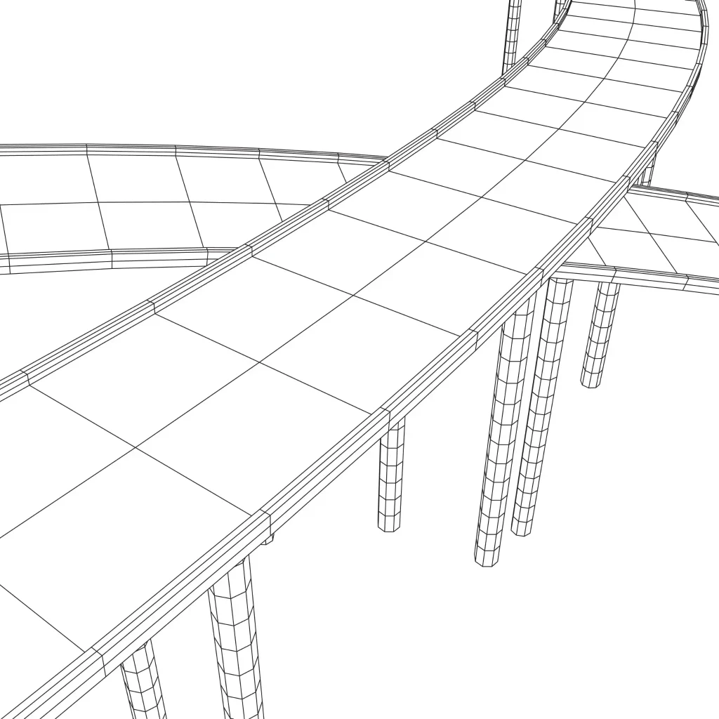 Rebar Detailing in Revit for a 3D bridge wireframe showing structural reinforcement layout