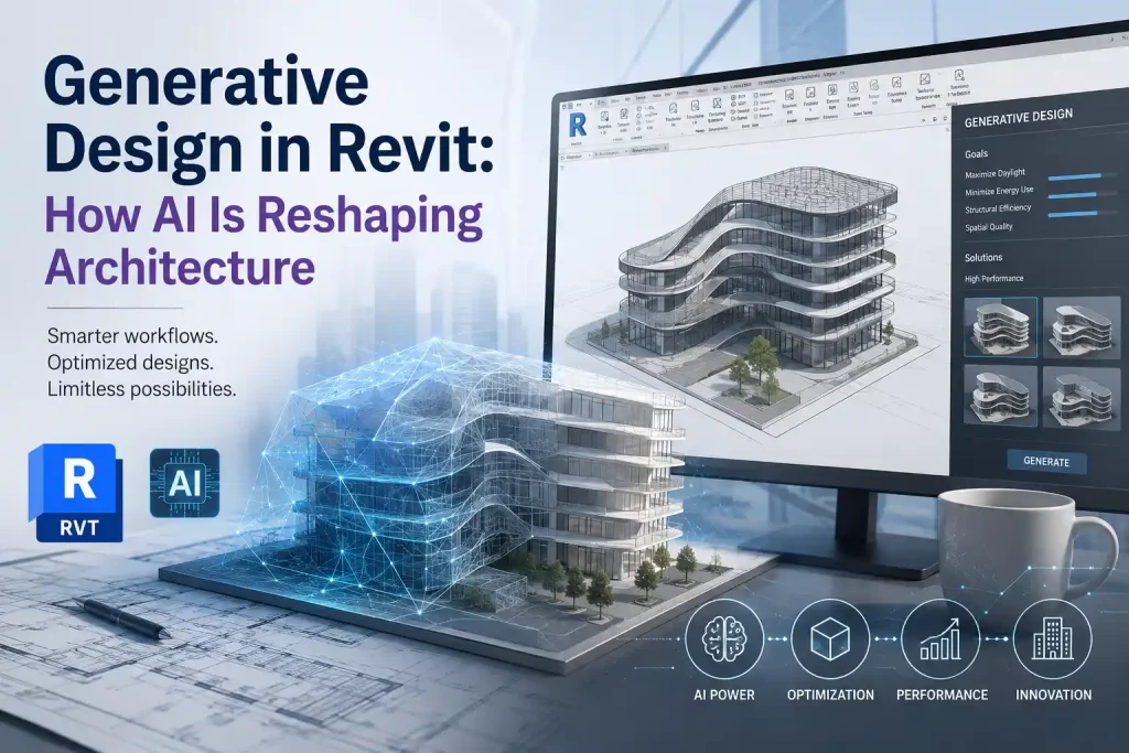 Architect reviewing AI-generated building layouts using Generative Design in Revit
