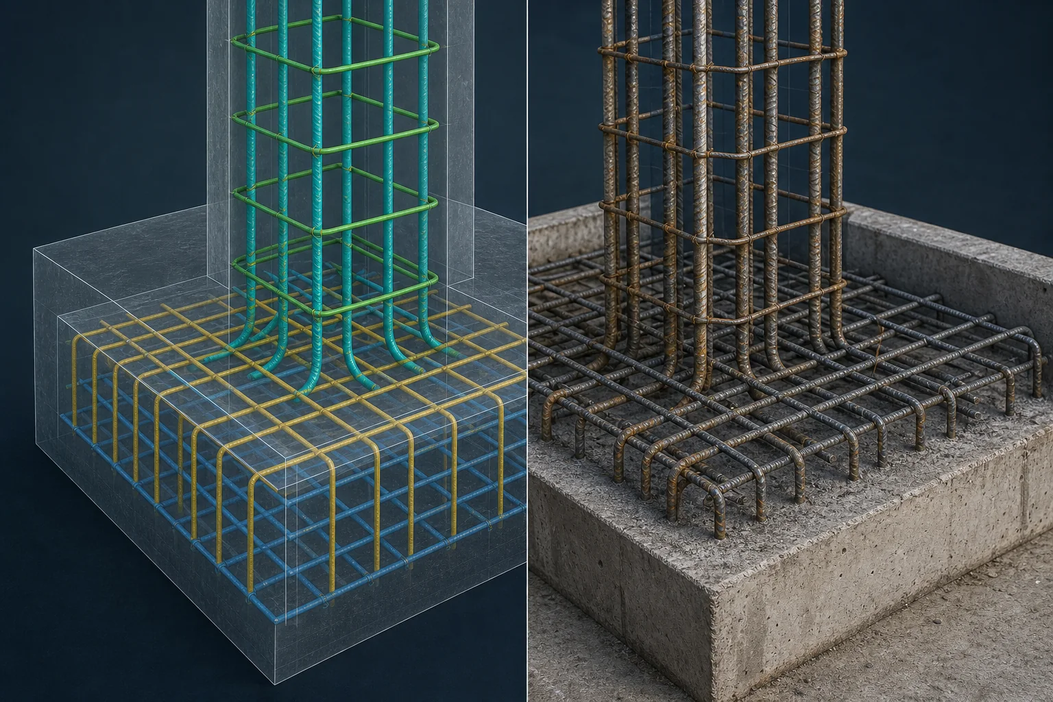 Comparison of a 3D reinforcement model with installed rebar