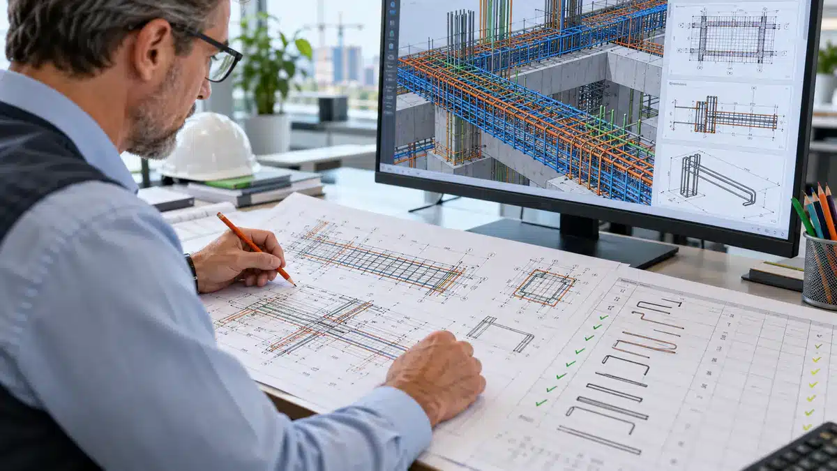 Rebar detailing company quality-control review of shop drawings