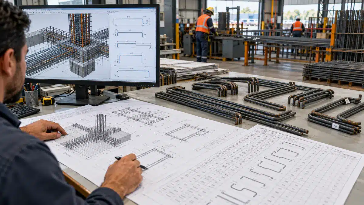 Fabrication-ready rebar detailing drawings with bar bending schedule