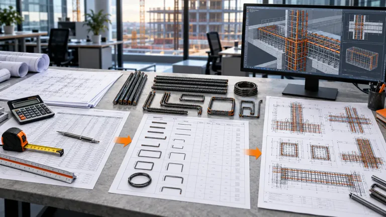 Rebar estimating, quantity takeoff, and detailing workflow