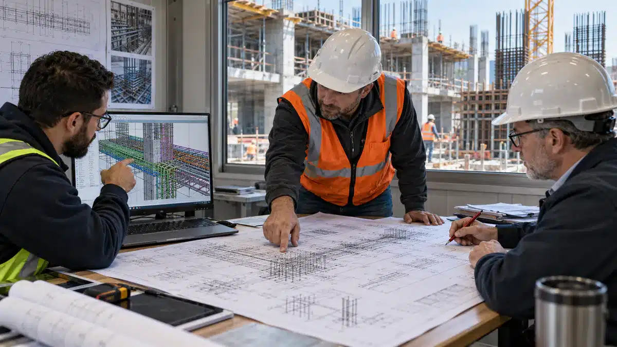 Multi-party review of rebar placing drawings by contractor, EOR, and fabricator