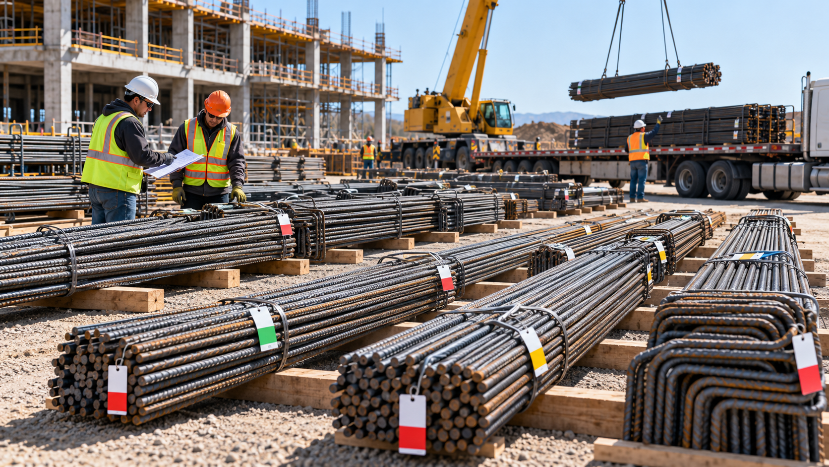 Bundled reinforcing steel delivered in sequence for planned concrete pours