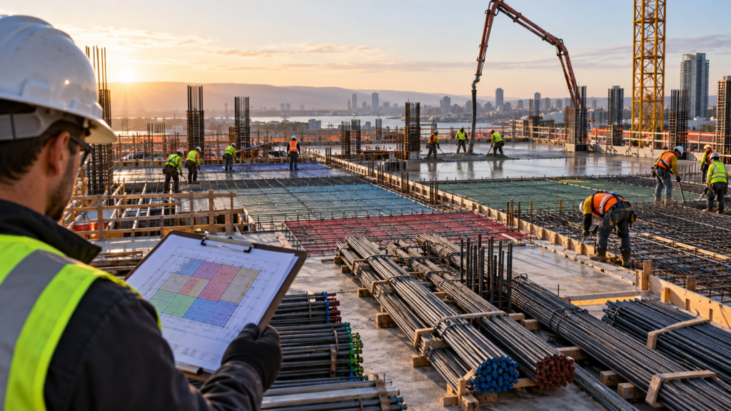Rebar pour sequencing plan coordinating detailing, fabrication, and concrete pours