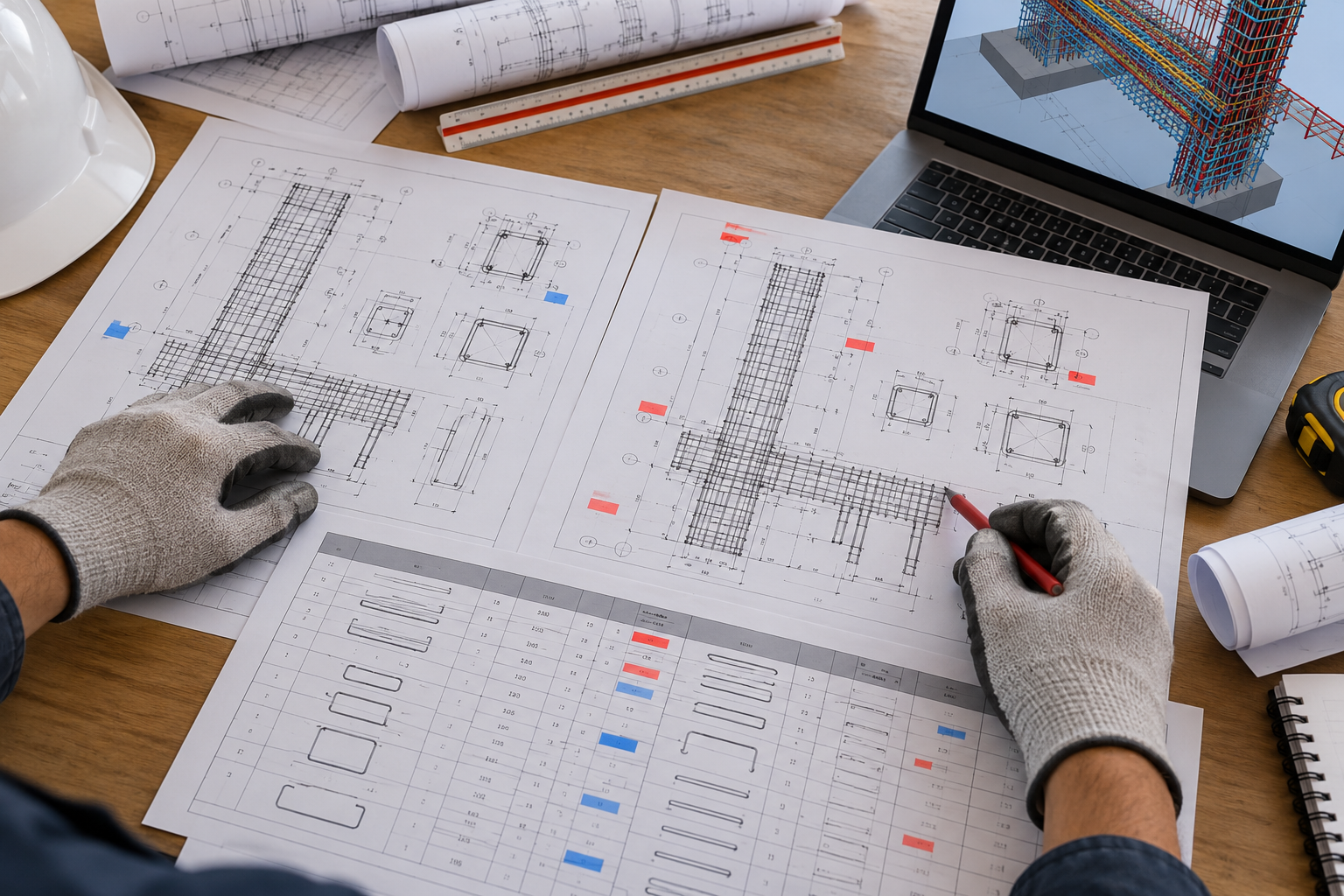 Detailer comparing current and superseded rebar drawing revisions