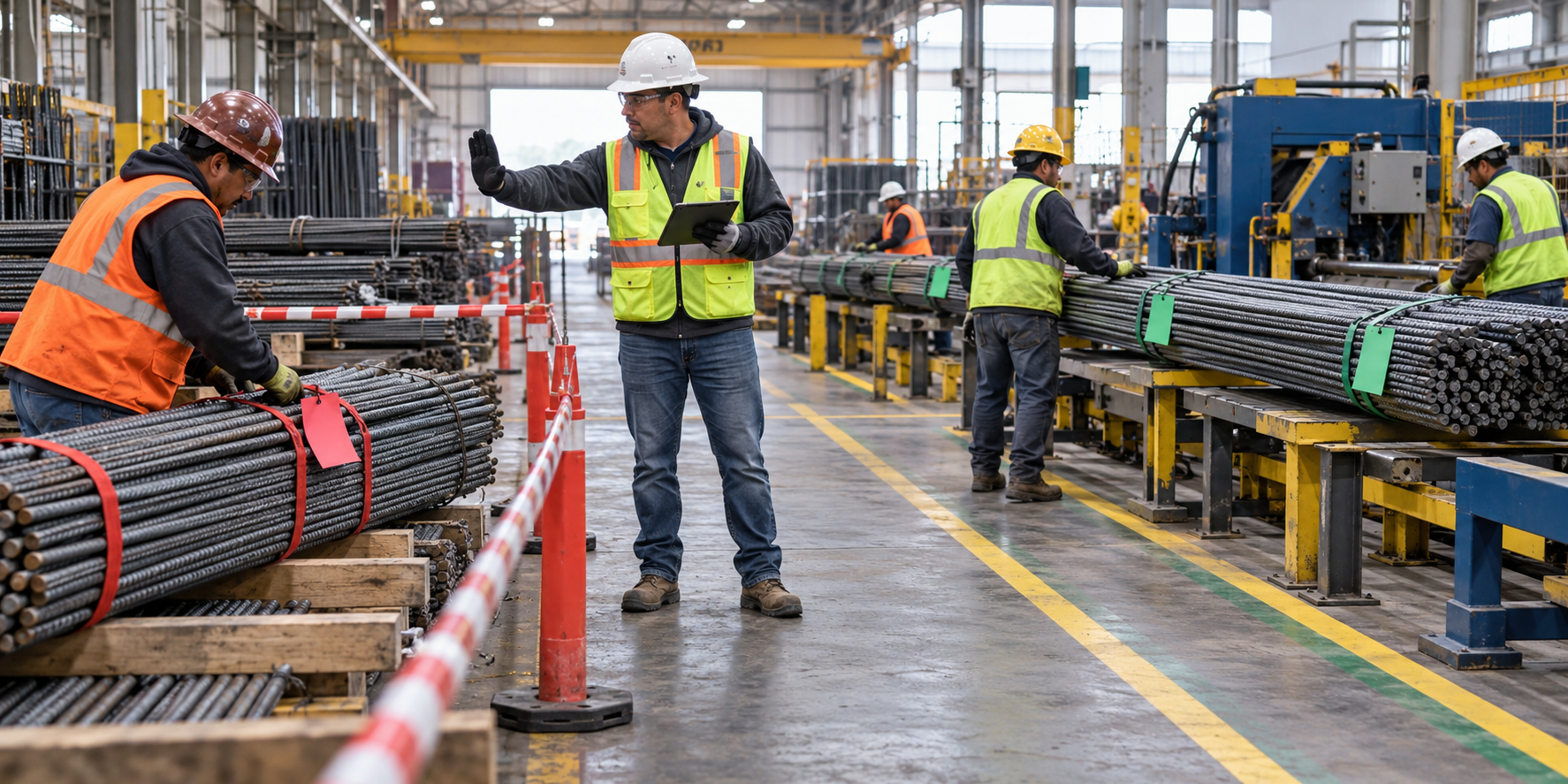 Fabrication team checking approved rebar revisions before production